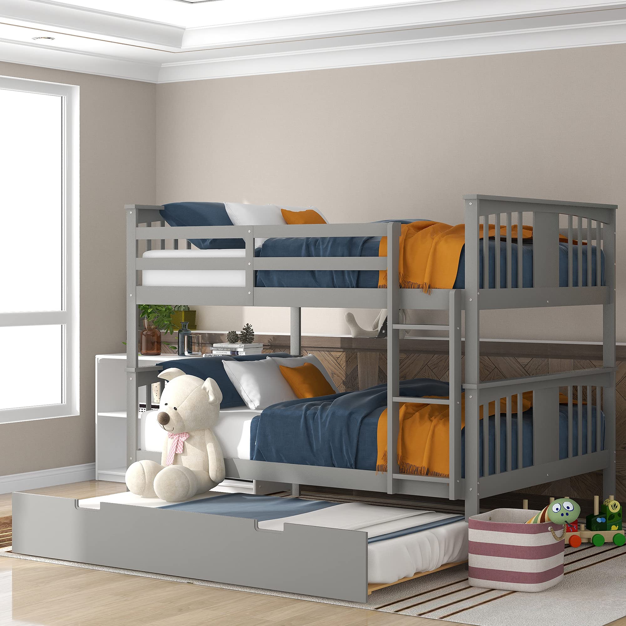 BIADNBZ Full Over Full Bunk Bed with Twin Size Trundle and Ladder for ...