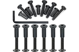 PGMJ 40 Sets Bolt and Nut Set - M6 Barrel Nut Black Metal Metric Hex Bit Set for Cupboards Joint Connector Cap Bolts, Binding Bolts, Leather Kit Screws Head (M6x40mm-Black-D)