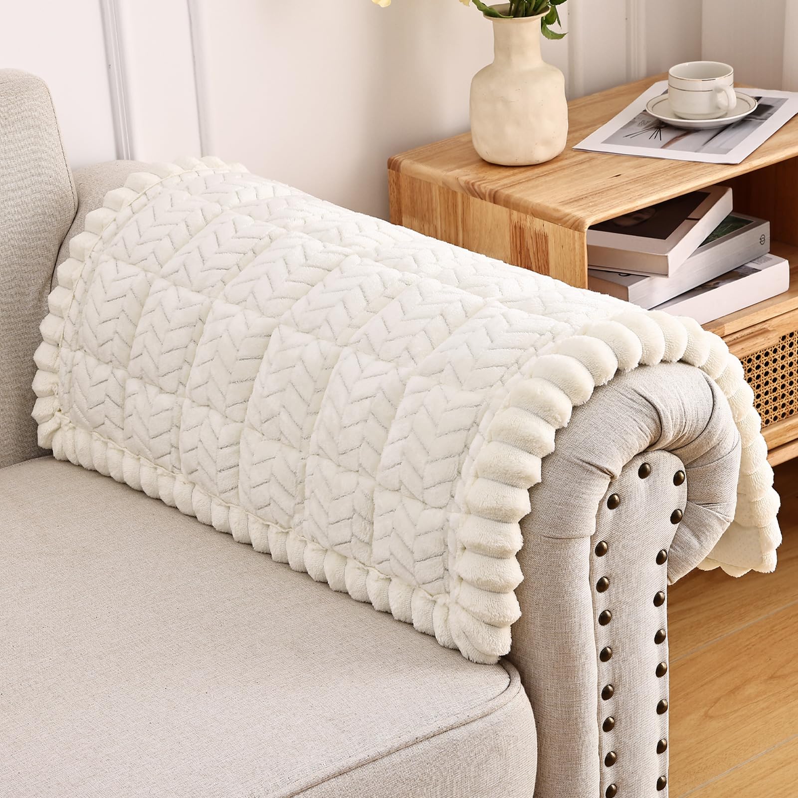 smiry couch cover for dogs, non slip fuzzy pet sofa arm covers washable for armrest & backrest, soft thick furniture protector for cats dogs, against fur, dirt (beige, 27.6"x27.6") beige 27.6"x27.6"