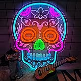 Skull Neon Signs for Bedroom Dimmable Neon Light UV Printed Skull Signs Led Light for Man Cave Beer Bar Club Game Room Party Decor Gifts, 16.5