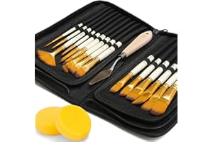 DUGATO Artist Paint Brush Set 15pcs Includes Pop-up Carrying Case with Painting Knife and 2 Sponges for Acrylic, Oil, Watercolor, Art, Scale Model, Face, Paint by Numbers