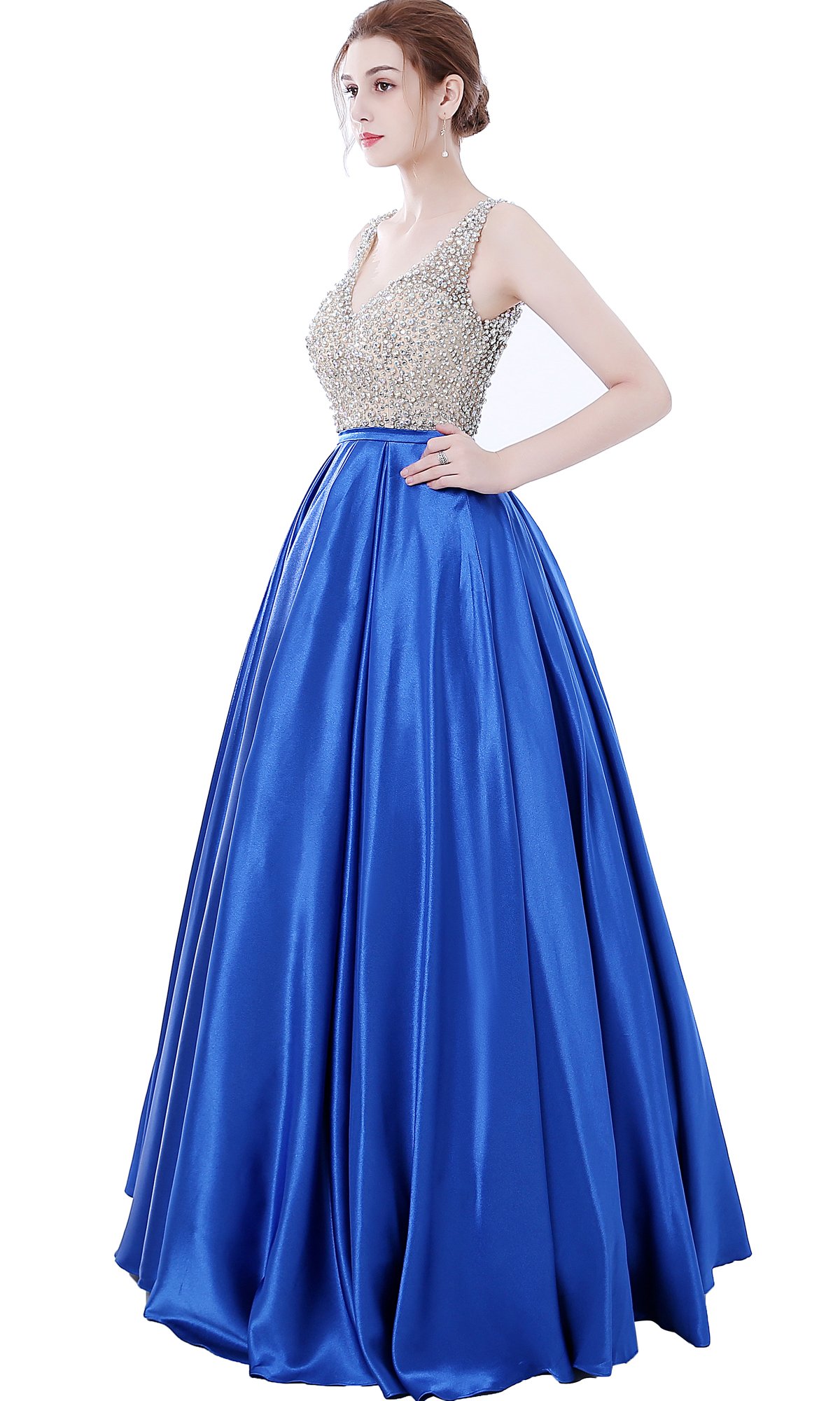 MEILISAY Meilishuo Women's DeepV Sparkly Beaded Prom Dress