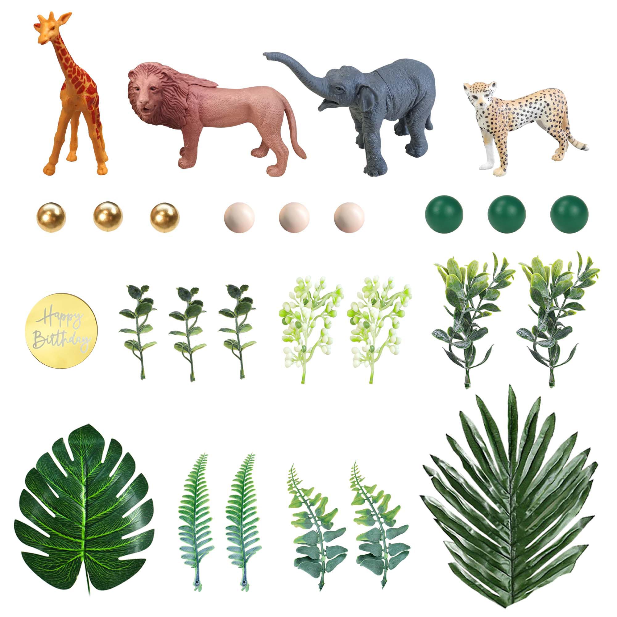 Photo 1 of 27 PCS Jungle Animal Cake Toppers, Safari Animals Figure Toys Picks Jungle Wild One Animals Cake Decorations for Baby Shower Safari Party Holiday Party (Green)