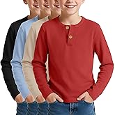LessonZoo 4 Pack Boy's Long Sleeve Henley Shirts, Waffle Thermal Cotton Blend Tops Fall Winter Breathable Tees 5-14 Years