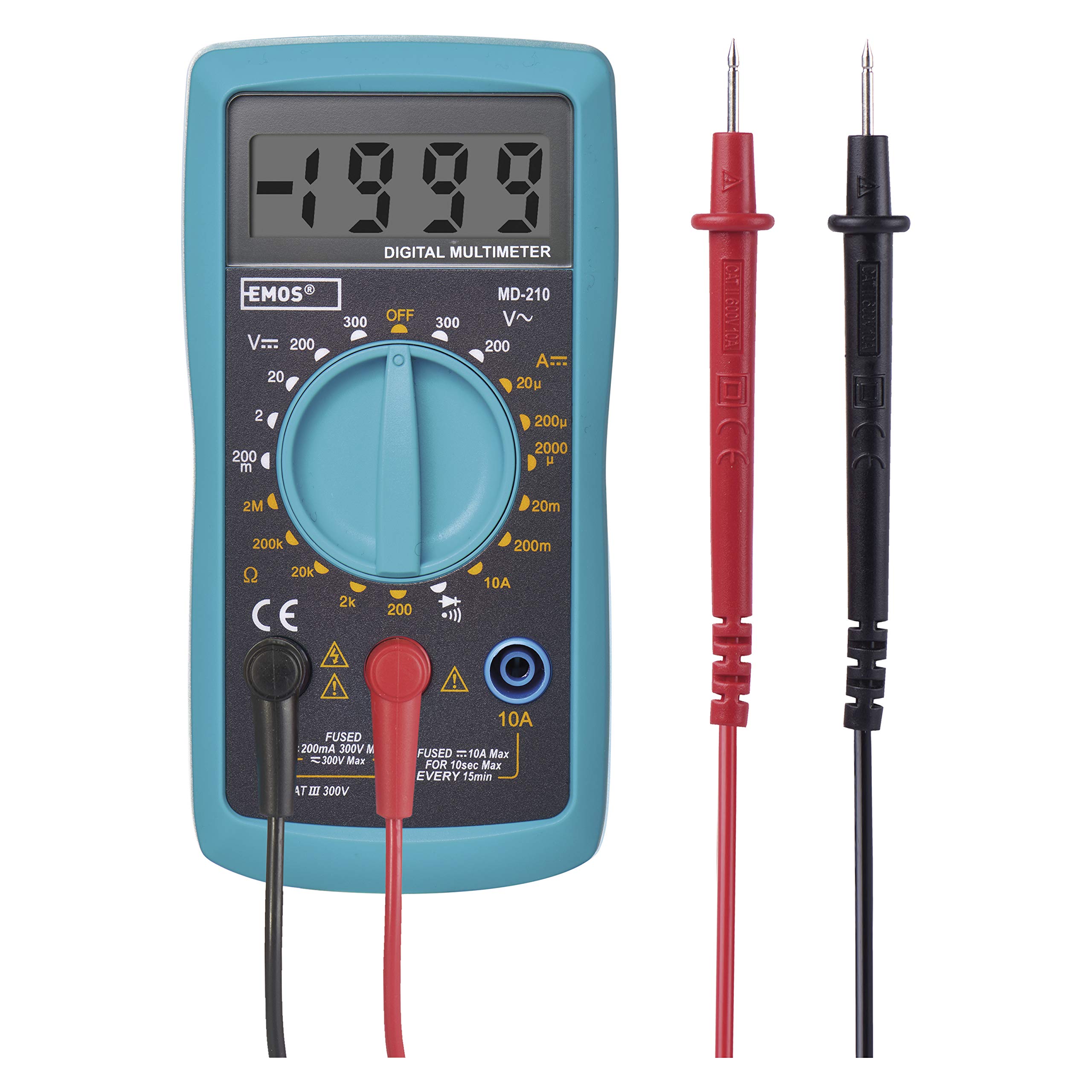 EMOS Digital Multimeter with Measuring Tips and Case, AC/DC/Resistance Voltage Tester, Volttester, Voltage Tester with Battery, Blue