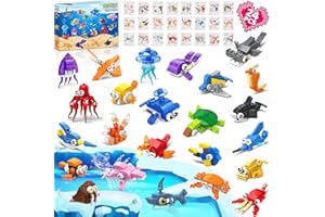 DEMKIA 24 Packs Party Favors for Kids, 637 PCS 24in1 Marine Animals Small Fish Toys Mini Building Blocks Set for Goodie Bag Stuffers Classroom Prizes, Easter Birthday Gift for Boys Girls Ages 6-12