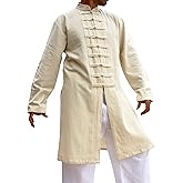 Svenine Chinese Collar Mens Long Naval Jacket Many Button Tai Chi Cotton