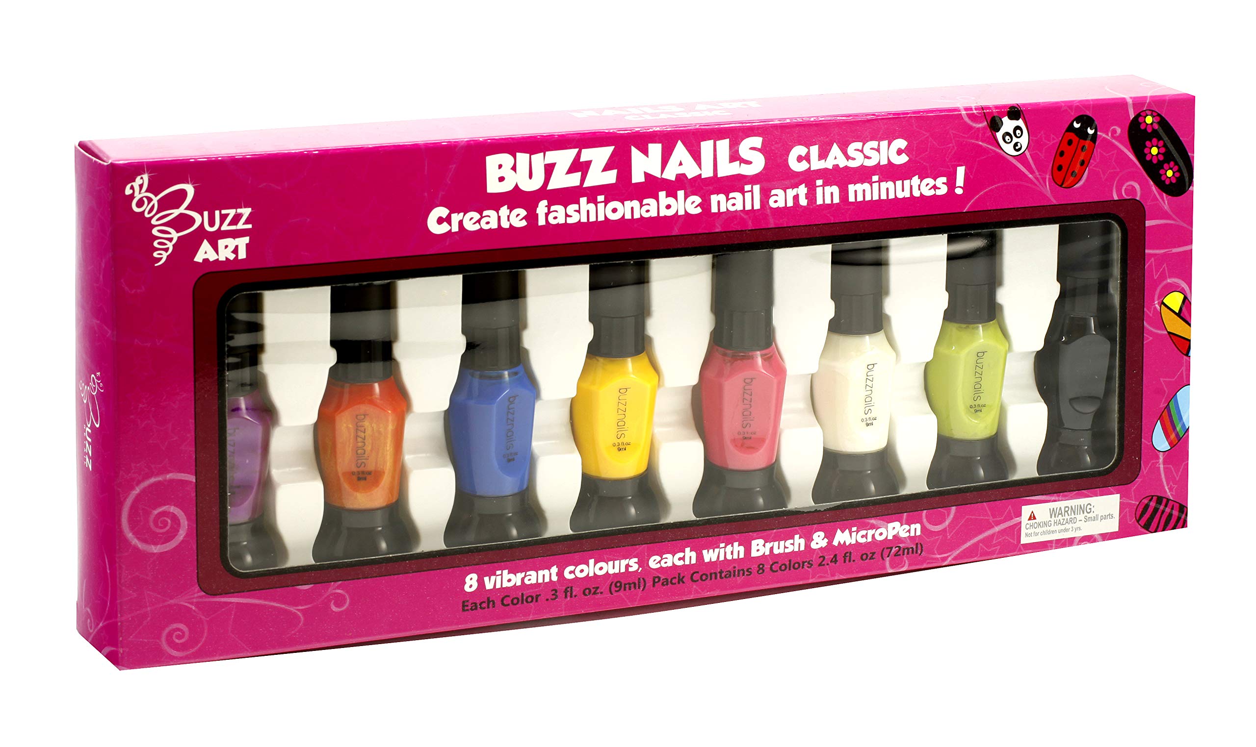 Thunder Bee Buzz Nails Classic, 8 Vibrant Nail Polish Colors Set with Brush and MicroPen, DIY Nail Art Kit, Create Fashionable Designs in Minutes