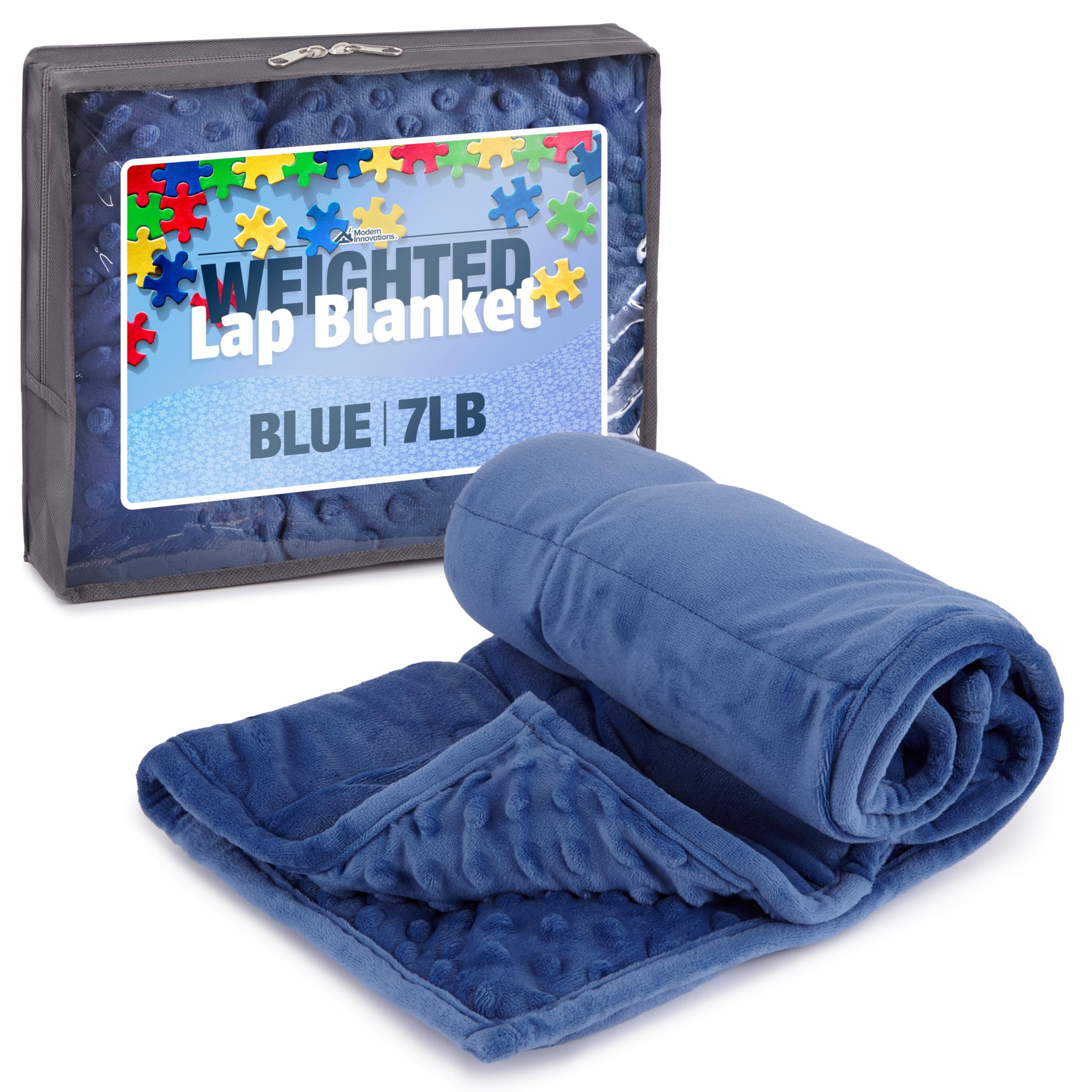 Photo 1 of Kidaddle 7lb Weighted Blanket for Kids (Blue) 19x22 Inch, Plush Minky Weighted Lap Pad with Travel Bag for Ages 6-12