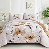 Mybedsoul Floral Quilt Set Queen Size, 3 Pieces Brown Bedspread Coverlet Set, Lightweight Farmhouse Botanical Bedding Set for Fall Winter All Season(96"x90")