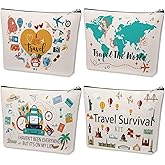 Kacctyen 4 Pack Funny Travel Gifts for Women Travelers Cosmetic Bag Flight Makeup Bag with Zipper Vacation Souvenir Gifts for Travel Lovers