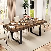 Zevemomo 63"-78.7" Extendable Dining Table for 6-8, Farmhouse Kitchen Table | Rectangular Expandable Dining Room Table with U-Shaped Legs Wooden Dinner Table for Kitchen Office Living Room-Rustic Brown