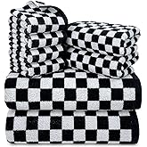 Jacquotha Black and White Towels Set of 8, Cute Checkered Towels for Bathroom Decor, 2 Bath, 2 Hand, 4 Washcloths, Cotton