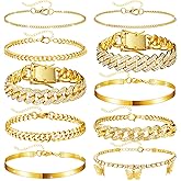 Quelay 10 Pcs Gold Ankle Bracelets for Women Waterproof 14k Plated Layered Cuban Link Anklets Adjustable Beach Foot Bracelet for Women Jewelry Gifts Halloween Cosplay