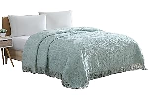 Beatrice Home Fashions Medallion Chenille Bedspread, Queen, Blue