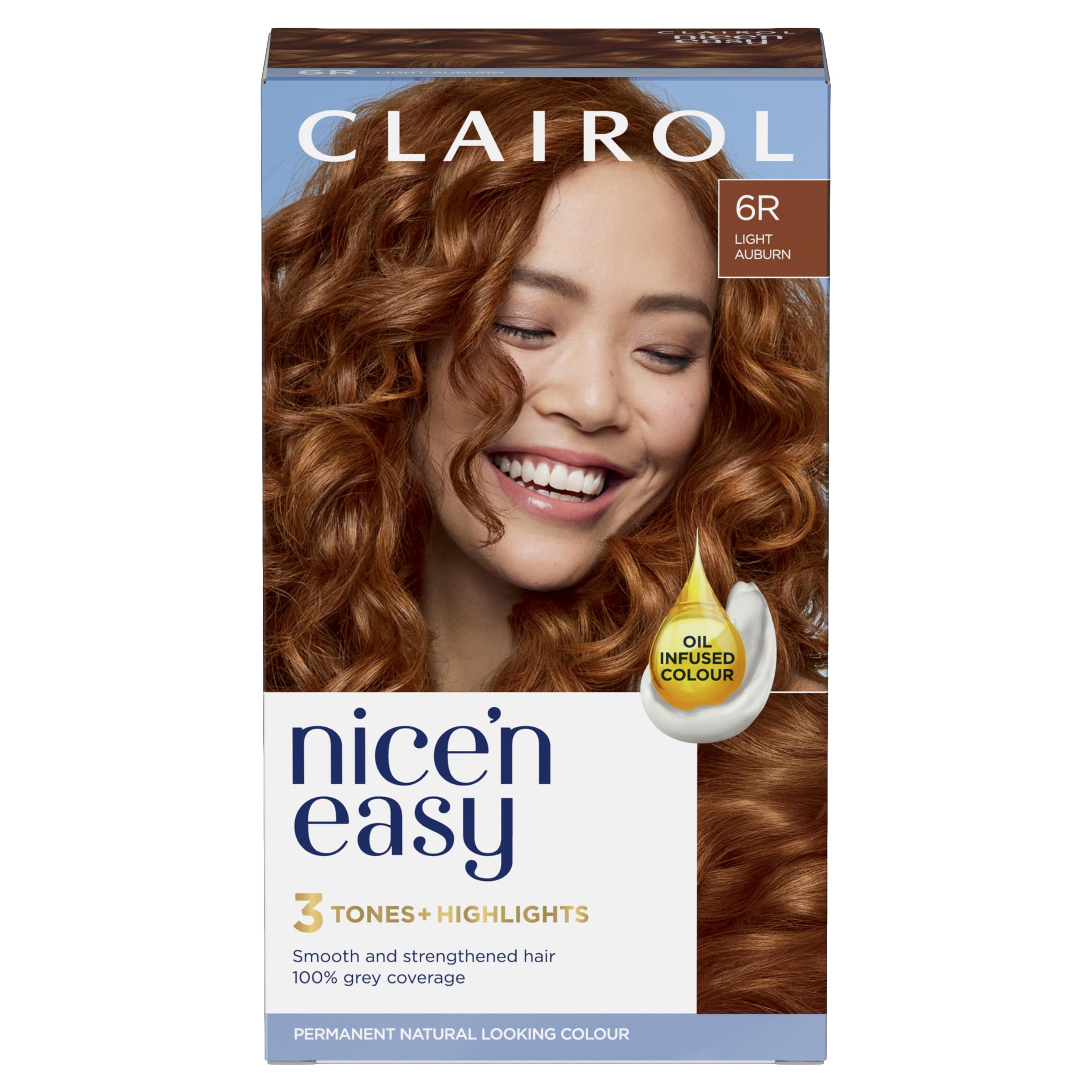 Clairol Nice'n Easy Crème, Natural Looking Oil Infused Permanent Hair Dye, 6R Light Auburn, Packaging May Vary