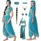 Akokvlar 8pcs Arabian Princess Costume for Women Adult Dress with Accessories Wig