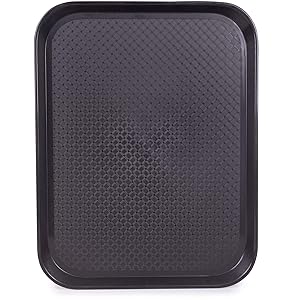 Fast Food Cafeteria Tray | 14 x 18 Rectangular Textured Plastic Food Serving TV Tray | School Lunch, Diner, Commercial Kitchen Restaurant Equipment (Black)