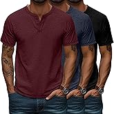 Huukeay 3 Pack Men's Big & Tall Henley Short Sleeve Shirts, Crew Neck Casual Button T-shirts Summer Basic Tees Tops