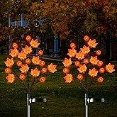 2 Pack Thanksgiving Decorations Lights Fall Decor Solar Lights Outdoor with 3D Maple Pumpkin, 8 Modes Fall Thanksgiving Lights Outdoor Solar Lights Waterproof for Yard Decor