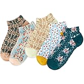 Benefeet Sox 5 Pair Womens Ankle Socks Flower Vintage Colorful Cute Cotton Funny Ruffle Lettuce Floral Sock Low Cut No Show