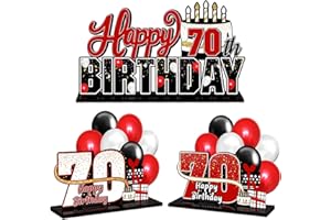 LINGTEER Happy 70th Birthday Red Acrylic Table Topper Centerpieces Set - Cheers to Seventy Years Old Birthday 70th Bday Party Gift Decorations.