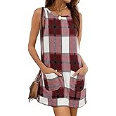 Hooever Plaid Overall Dress for Women Round Neck A Line Skirtall Jumper Mini Dress Pinafore with Pockets