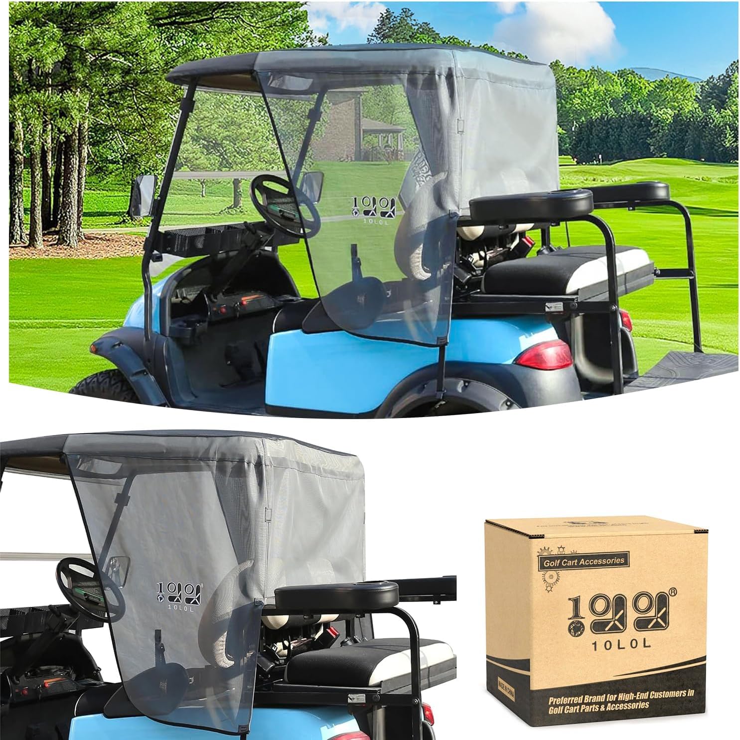 10L0L 2 Passenger Golf Cart Sunshade Cover for Club Car Precedent and EZGO TXT, Foldable Sun Shade Blocks Heat and Sun Keeps Your Cart Cool in The Hot Summer
