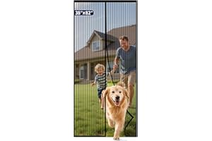 Kitsure Magnetic Screen Door - 38.0 x 82.0'' Retractable Screen Door Mesh for Front Door or Sliding Door, Pet & Kid Friendly, Hands-Free Closure Keeps Bugs Out & Lets Breeze in, Stripe Black