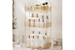 YCIA&DONE Bathroom Organizer Countertop 3 Tiers, Makeup Organizer Counter Storage, Skincare Cosmetics Shelf, Perfume Holder for Vanity Tray,Bathroom Organizers and Storage(Amber Gold)