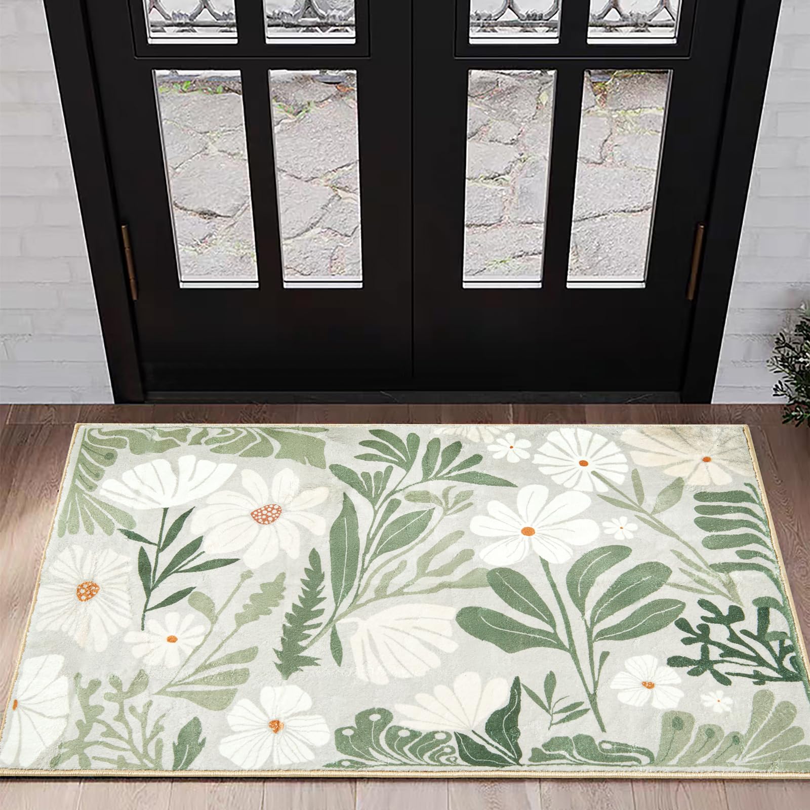 RoomTalks Sage Green Floral 2x3 Small Area Rugs for Bathroom Kitchen ...