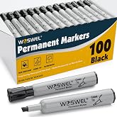 WOSWEL 100 Pack Permanent Markers Bulk, Chisel Tip, Black, Jumbo Thick Large Permanent Markers, Wide Tip Markers, Works on Plastic,Wood,Stone,Metal and More, Perfect for Signs and Posters