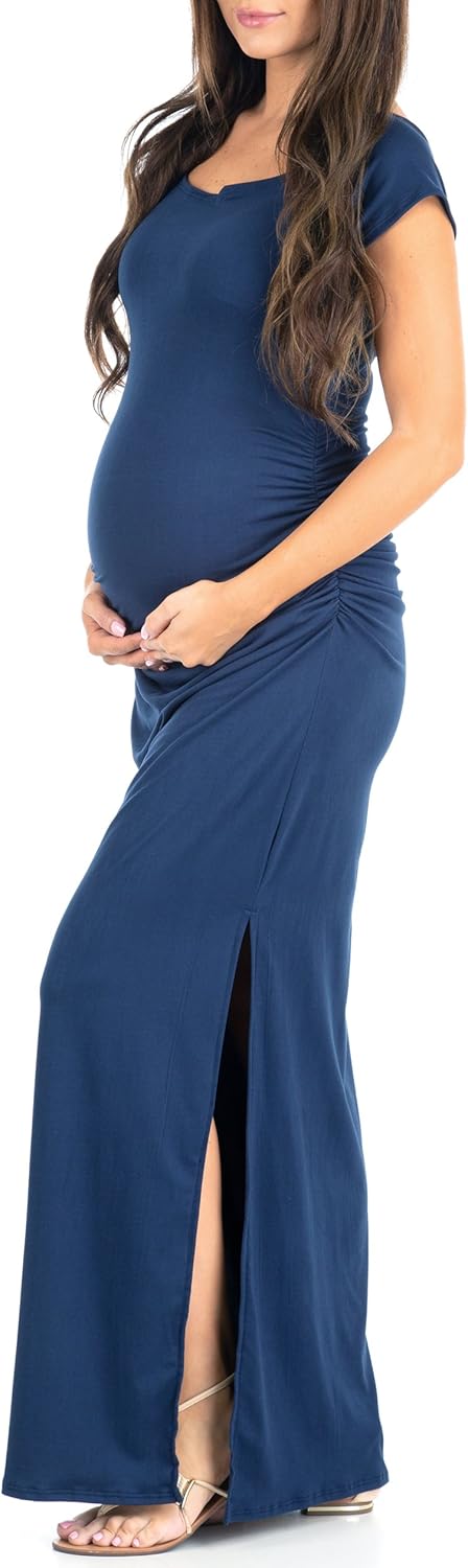 Mother Bee Maternity Short Sleeve Bodycon Maternity Dress with Ruched Side Slits for Baby Shower or Casual Wear at  Women’s Clothing store