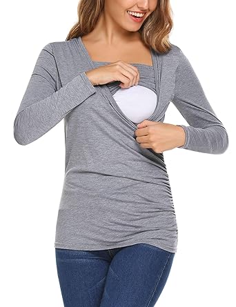 UNibelle Damen Maternity Langarmshirt Stillshirt Umstandsshirt Stilltop Umstandstop