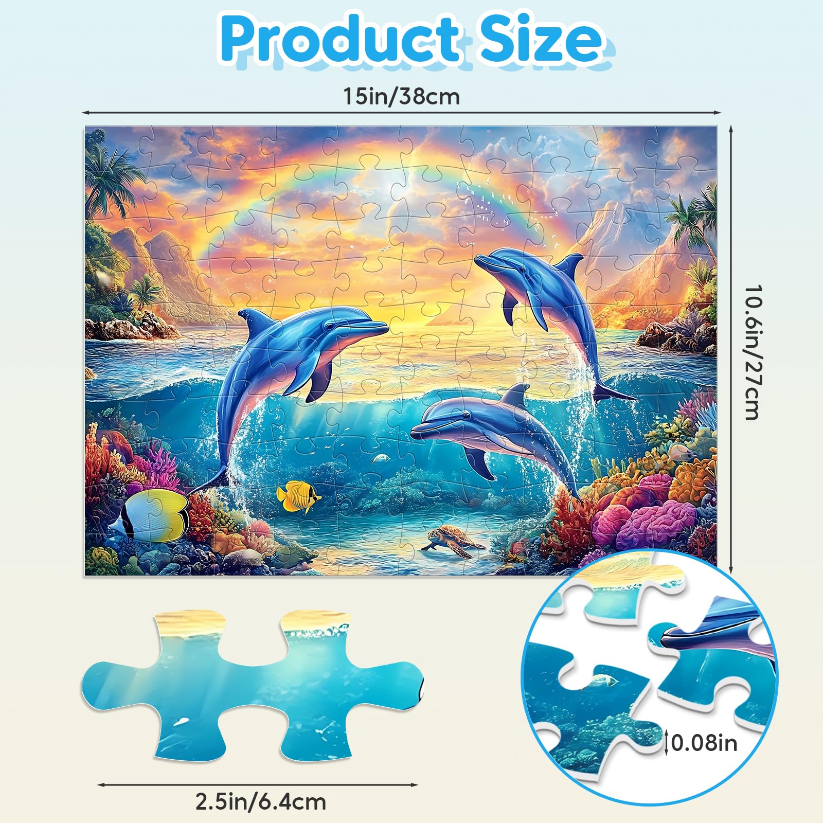 4-Pack Puzzles for Kids Ages 6-8 8-10 Year Old - Lions Horses Owls Dolphins, Large Piece Puzzles for Seniors, 100 Pieces Jigsaw Puzzles for Kids Ages 4-6, Learning Educational Toys for Boys and Girls