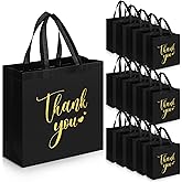 Sweetude 30 Pcs Thank You Gift Bags with Handles Bulk Reusable Goodie Bag Non Woven Foldable Handbag for Christmas Wedding Bridesmaid Gifts(11 x 12 x 5 Inch,Black)