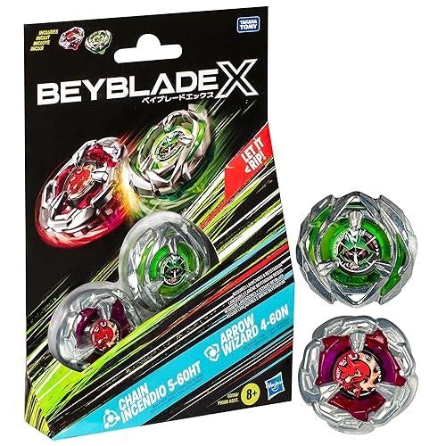 Beyblade X Chain Incendio 5-60HT and Arrow Wizard 4-60N Dual Pack Set with  Right-Spinning Tops; Battling Top Toys for Year Old Boys and Girls in 