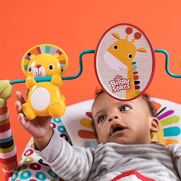 BRIGHT STARTS PORTABLE BABY BOUNCER SOOTHING VIBRATIONS INFANT SEAT WITH REMOVABLE-TOY-BAR, 0-6 MONTHS 6-20 LBS (PLAYFUL PINWHEELS)