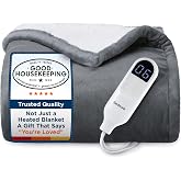 Bedsure Heated Blanket Throw Blanket with Preheat Function - Fast Heating Electric Blanket, Soft Flannel Throw with 6 Time Settings(Up to 10H), 6 Heating Settings, Gifts for Grandma (50"x60", Grey)