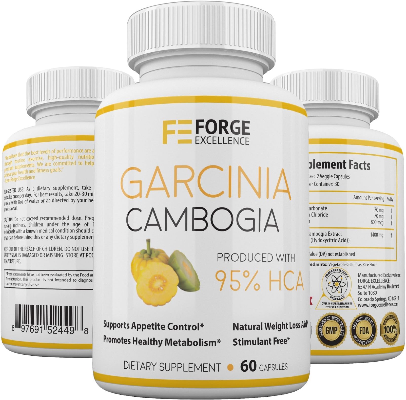 Premium 100% Pure Garcinia Cambogia Extract with 95% HCA- Excellent Carb Blocker, Appetite Suppressant and Weight Loss Supplement. Made in The USA. Maximum Strength, 60 Capsules