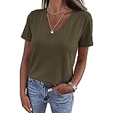 KIRUNDO V Neck T Shirts for Women Summer Tops Oversized Spring Short Sleeve Casual Basic Tees Tunic Blouse Fashion Clothing