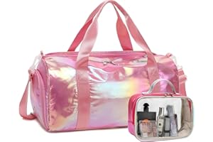 LEDAOU Gym Bag Sports Duffle Bag with Wet Pocket Weekender Overnight Bag with Waterproof Shoe Pouch and Air Hole for Girls Kids Women Travel Foldable Bag