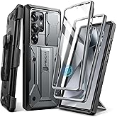 TONGATE for Samsung Galaxy S24 Ultra Case, [Built-in Slide Camera Cover & Screen Protector] [2 Front Frames] Full-Body Heavy Duty Shockproof S24 Ultra Phone Case with Stand & Belt Clip Holster, Gray
