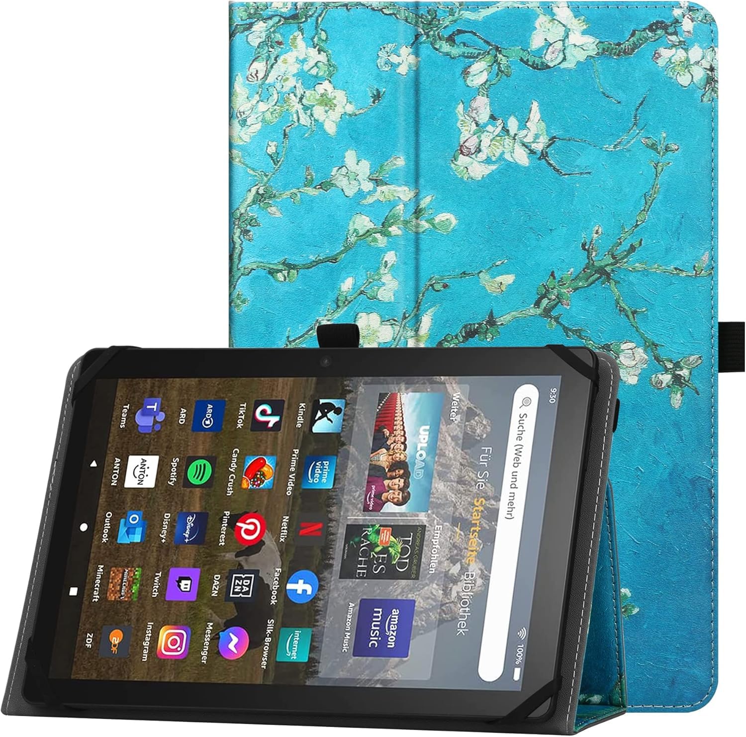 HGWALP Universal Case for 9"-11" inch Tablet, Folio Protective Case Cover with Stand Function and HandStrap,Suitable for 9",9.7",10", 10.1", 10.5", 11.1" Tablet-Apricot Flower