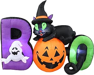 BZB Goods Gato Negro Inflable Calabaza Fantasma Boo Autoinflable