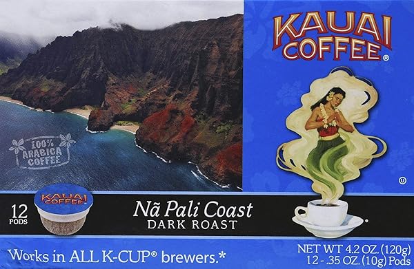 KAUAI COFFEE, NA PALI COAST DARK ROAST, SINGLE SERVE COFFEE CUPS, 12 COUNT