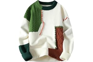 GURUNVANI Patchwork Sweater Mens Colorblock Jumper Cable Knitted Pullover Oversized