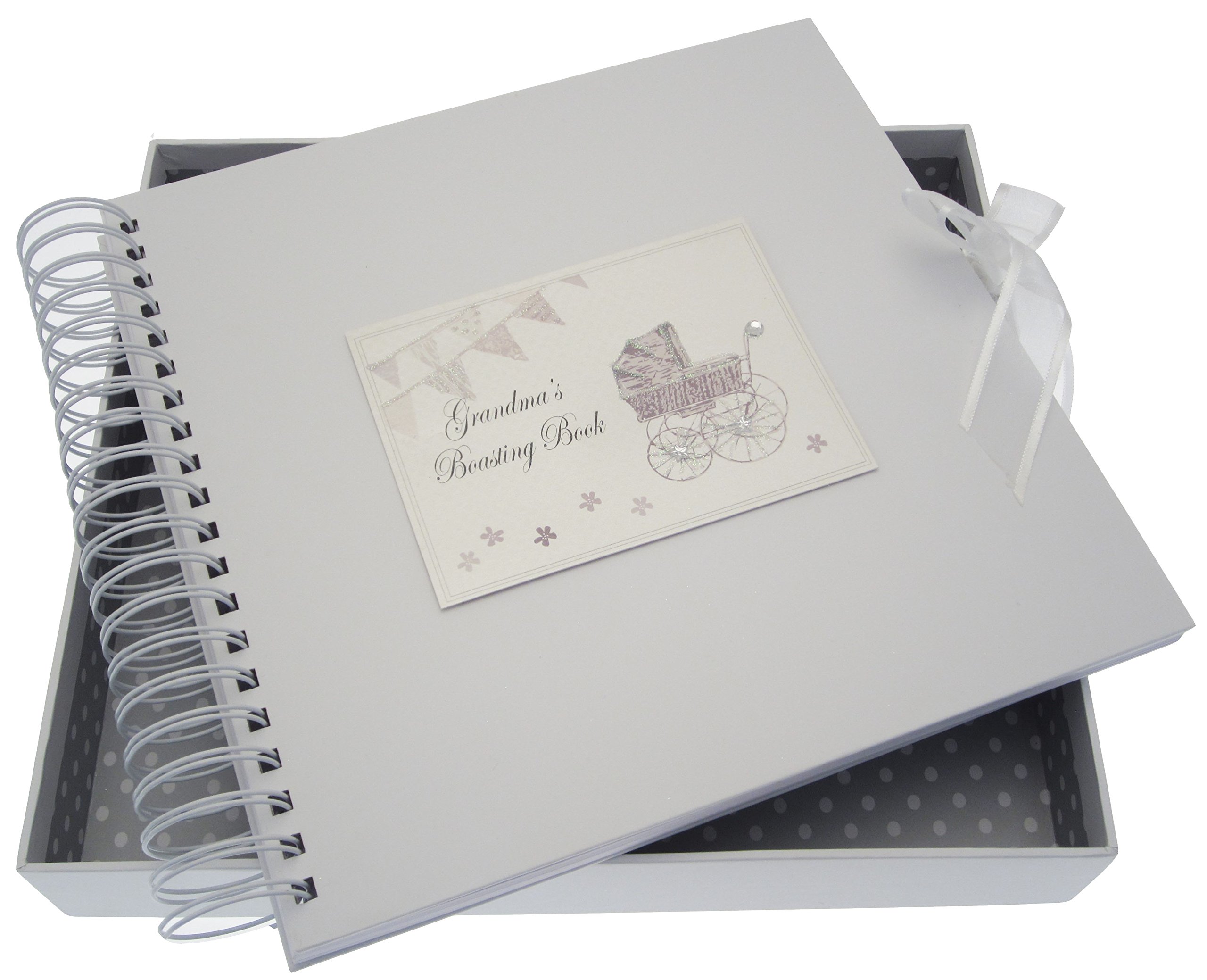 White Cotton Cards Grandma's Boasting Card/Memory Book (Silver Pram and Bunting)
