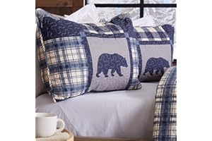 Great Bay Home Lodge Bedspread Full/Queen Size Quilt with 2 Shams. Cabin 3-Piece Reversible All Season Quilt Set. Rustic Quilt Coverlet Bed Set. Stonehurst Collection. (Navy/Grey)