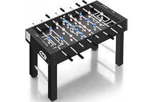 SereneLife 48in Competition Sized Foosball Table - Height Adjustable Arcade Soccer Set for Home, Game Room, Man Cave - Includes 2 Balls & 2 Fold-Out Cup Holders, Natural